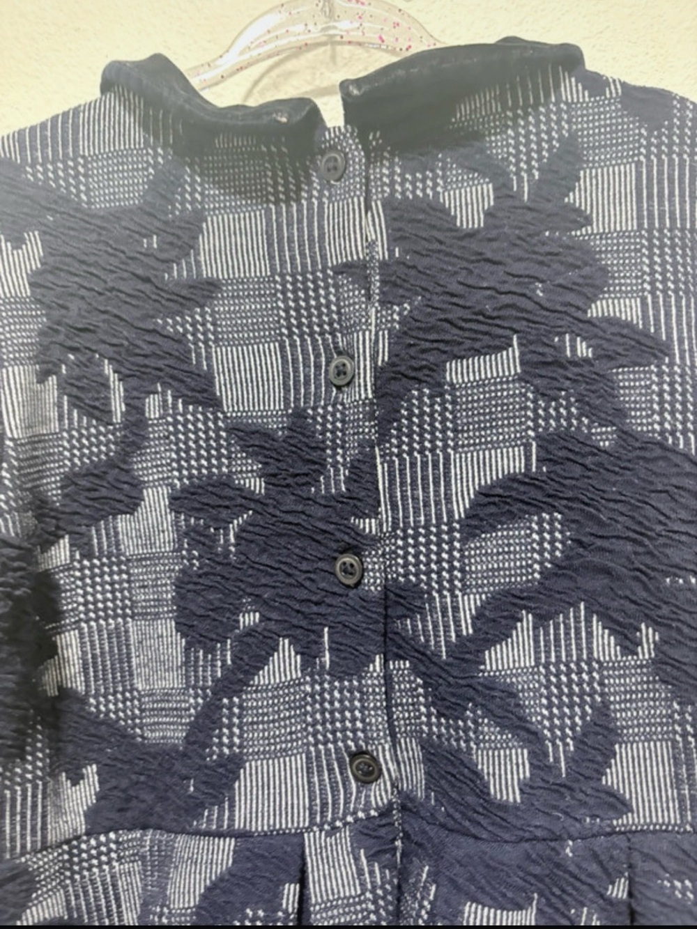 Janie and Jack Navy Plaid Floral Textured Dress with Velvet Collar - Picture 5 of 5